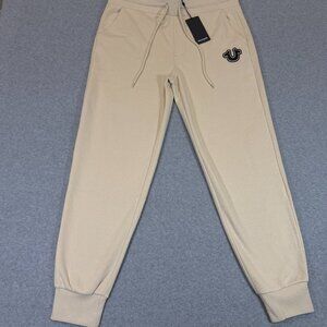 True Religion Mens Logo Core Jogger Sweatpants XL Fog Beige Fleece NWT